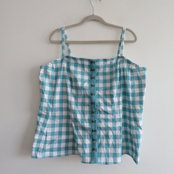 TORRID Fit And Flare Button Up Strapless Crop Top Jones Gingham Cloud Dancer NWT - Picture 2 of 15